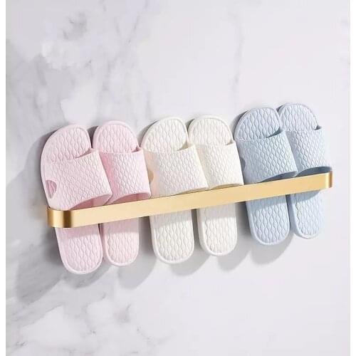 Bathroom Towel Holder Wall Mounted Towel Hanger Brushed Gold Towel Rack Slipper Hanger Shoes Holder