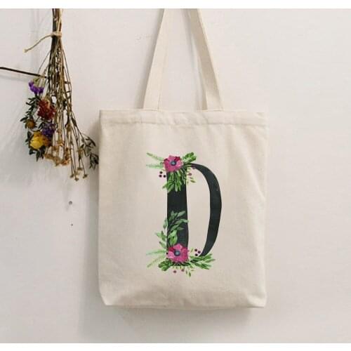 Vintage Flowers Harajuku Kawaii Foldable Shopping Bags Letter Print Package Canvas Tote Reusable Cloth Handbag Shoulder Totes