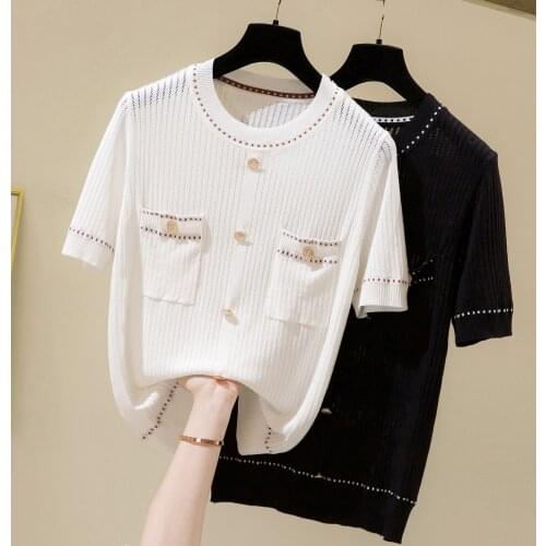 Sweater Knitted 2021 Summer Short Sleeve O-Neck Pullover Women Sweaters Korean Tops All-Match Basic Pull Femme Jumper Female