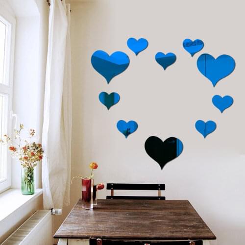1 Set Gold Silver 3D Heart Mirror Wall Sticker Wall Decoration For DIY Kids Room Home Decoration Party Wedding Decoration
