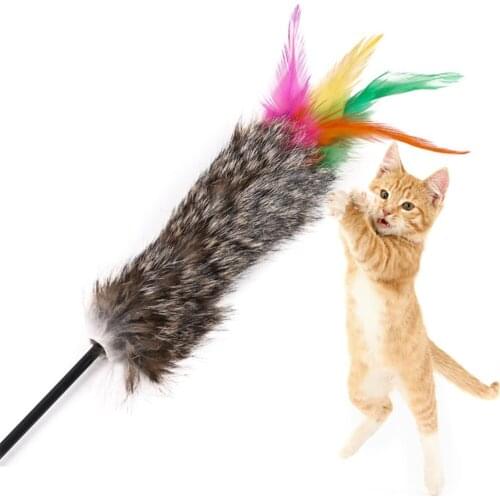 1PCS Random Color Cat Teaser Plastic Cat Play Toy Colorful Feather Cat Stick Toy Interactive Toy Cat Funny Toy for Cat Exercise