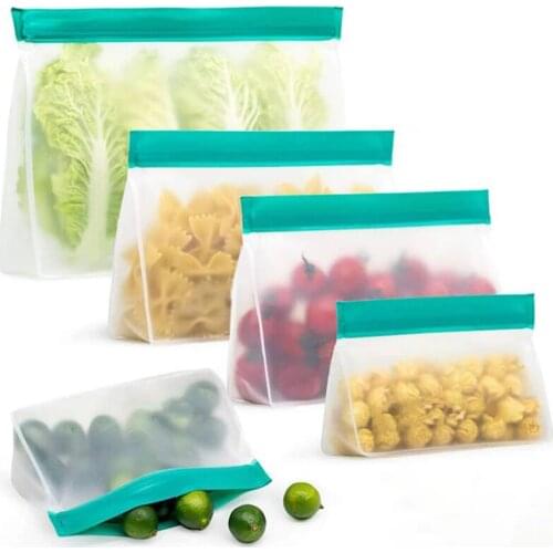 1Pcs Silicone Food Bag Reusable Fresh-keeping Bag Fruit And Vegetable Sealed Bag Leak-proof Food Storage Ziplock Bag 4 Sizes