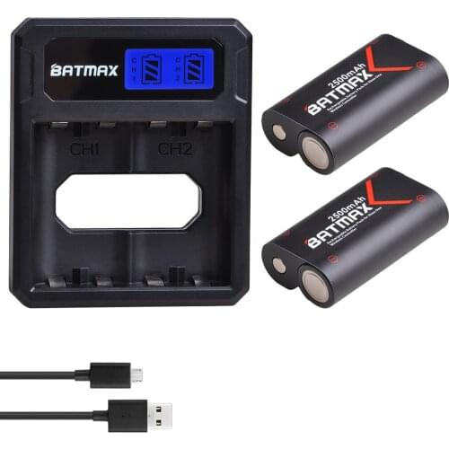 2X 2500mAh Battery Packs + LCD Dual USB Charger for Xbox One / S/ X/Elite/ Series X/S Gamepads
