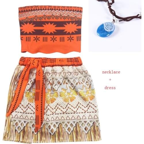 2020 New Baby girl clothes Moana Cosplay Princess dress for Children Vaiana Girls Party christmas dress with Necklace Costumes