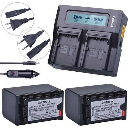 2Pcs 5200mAh VW-VBD58 VBD29 VBD58 VBD78 Batteries + Rapid LCD Dual Charger Kits for Panasonic AJ-HPX260MC,HPX265MC,PX270,PX280MC