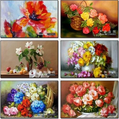 Diamond Mosaic Print Cross Stitch Rose Peony Vase Kit Vase Flower Needlework 5D Diy Diamond Flower Painting Embroidery Flower