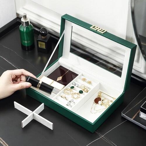 Velvet Jewelry Box Transparent window High Capacity PU Leather European Jewelry Storage Box Large Space Jewelry Holder Gift Box