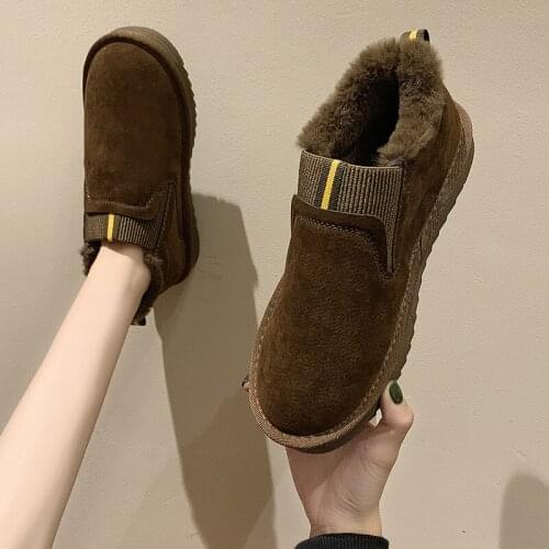 35-44 Large Size Cotton Shoes, Leather Light Snow Boots, Womens Autumn and Winter Warm Boots, Non-slip and Velvet Bread Shoes