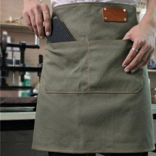 Canvas Denim Waist Apron Leather Strap Barista Florist Bartender Chef Catering Uniform Carpenter Work wear Customize Logo K67