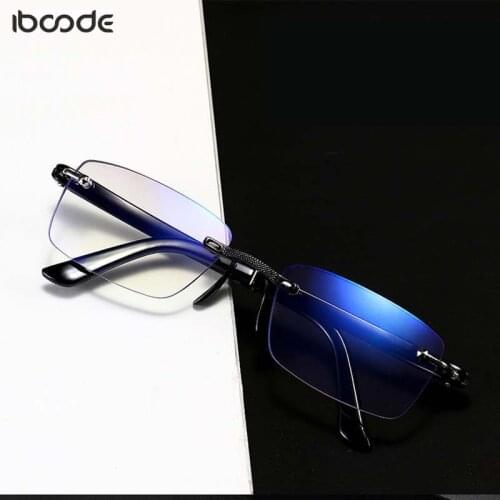 Iboode Classic Anti Blue Rays Reading Glasses Men Women Retro Rimless Clear Lens Presbyopic Eyeglasses Computer Goggle Spectacle