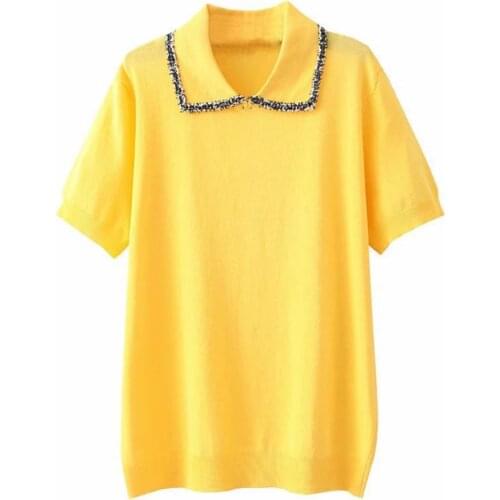 Summer T-Shirt Women Clothes Tees 2021 Casual Plus Size Tops Chic Ice Kintted Short Sleeve Camiseta Mujer E2-1046