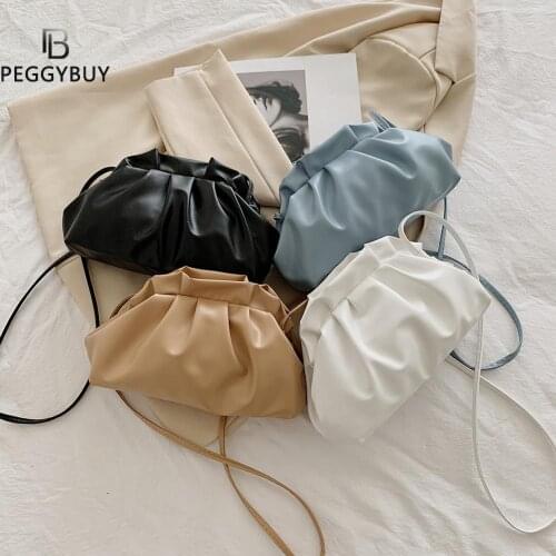 Women Fashion Soft PU Leather Dumpling Cloud Clip Purse Handbag Day Clutches Pleated Hobos Bag Luxury Shoulder Crossbody bag