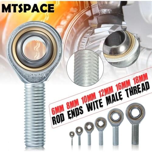 MTSPACE Durable 6-18mm Dia Silver Male Threaded Single Row Joint Rod End Oscillating Bearing Right Hand Thread Shafts