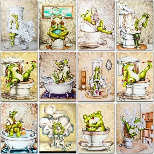 Diamand 5D DIY Diamond Painting Kit Cartoon animal Frog toilet Full Square&Round embroidery mosaic Cross stitch Paint home decor