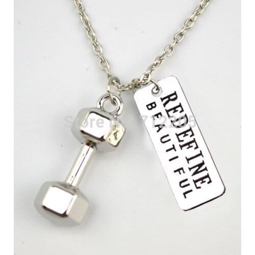 New Arrival Fitness Weightlifting jewelry Large Dumbbell barbell with Redefine Beautiful Gym sports necklace