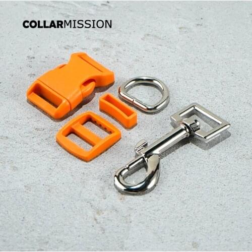 Plastic buckle+Tri-Glid+square keeper+D ring+metal dog clasp/set)High quality 25mm orange DIY dog collar parts