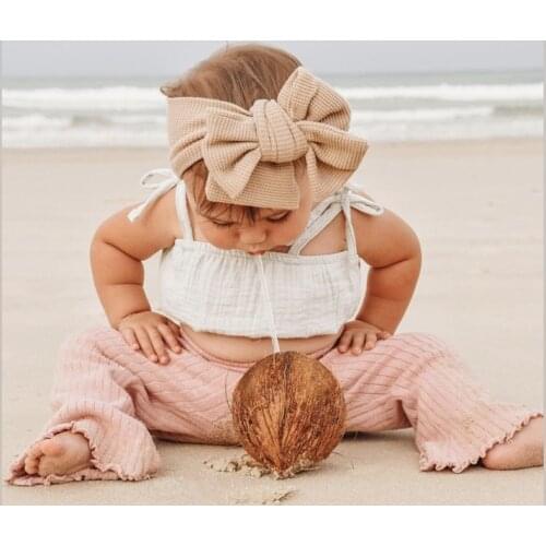 Baby Girl Headbands Newborn Baby Waffle Crochet Knit big BowsTurban Infant Warm Headwrap Kids Hair Accessories