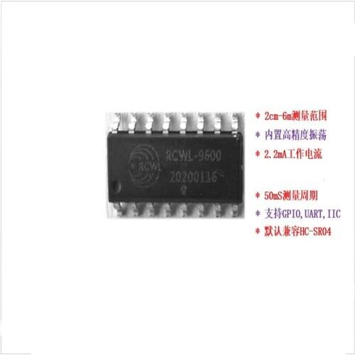 RCWL-9600 supports GPIO/UART/IIC compatible HC-SR04 ultrasonic ranging single chip