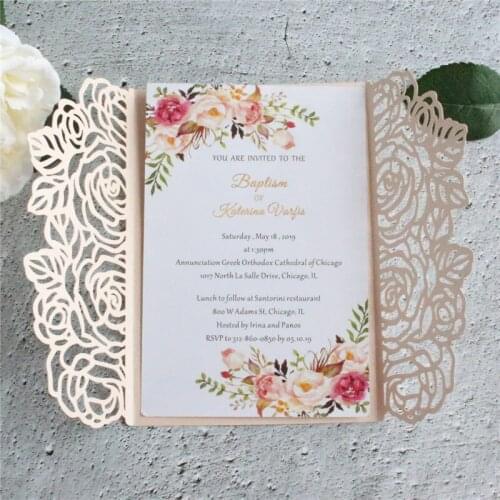 Rose leaf laser cut wedding invitation card rural invite 100pcs
