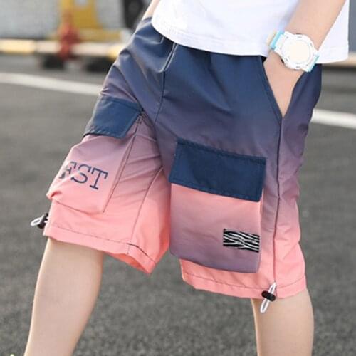 Kids Gradient Shorts For Boy Children Casual Letter Print Shorts Summer Casual Teenage Clothes Wear Short Cargo Pants Pocket