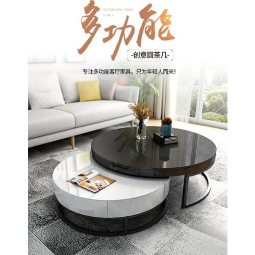 Nordic modern simple multi-functional circular coffee table TV cabinet living room size house creative black and white shaped
