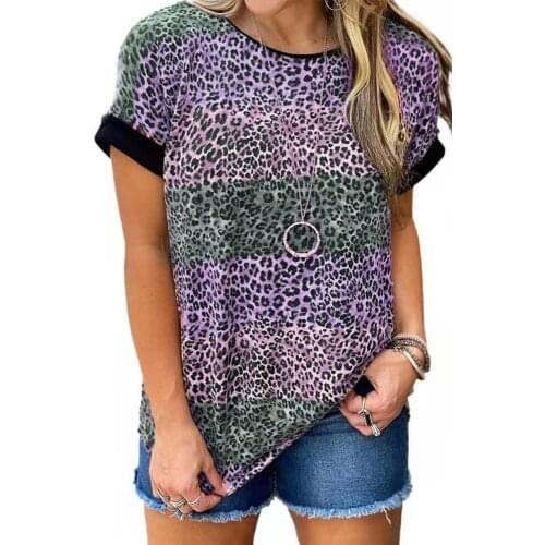 Women Summer Leopard Printed Short Sleeve Tops Casual O-neck Loose Tee Top Ladies Harajuku T-shirt