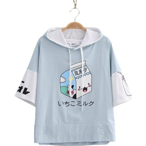 Japanese Fashion Kawaii T Shirts Women Pink Clothes Summer Cow Print Graphic Tee Shirt Soft Girl Tops Harajuku Cute Anime Tshirt