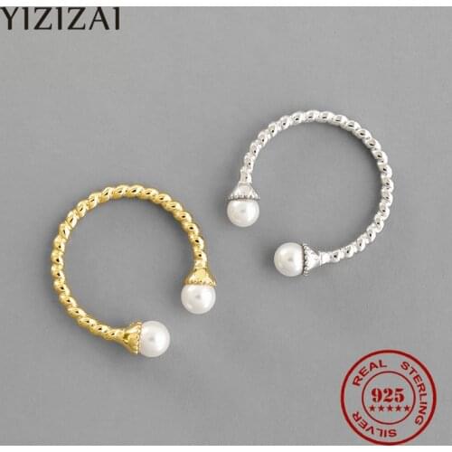 YIZIZAI New 100% 925 Sterling Silver Fashion Women 2 Pearl Rings Adjustable Wonderful Gift For Girls Teens Ladys