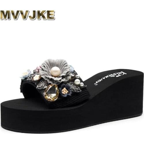 MVVJKE Women Casual Summer platform Beach Slippers Female Crystal Slides Slipper Shoes Fashion Woman Leisure Footwear flip flops