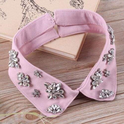 Women Neckwear Tie Chiffon Cotton Pearl Bead Neckline Fake Collar Rhinestone Detachable False Collar Removable Lapel Blouse Tops