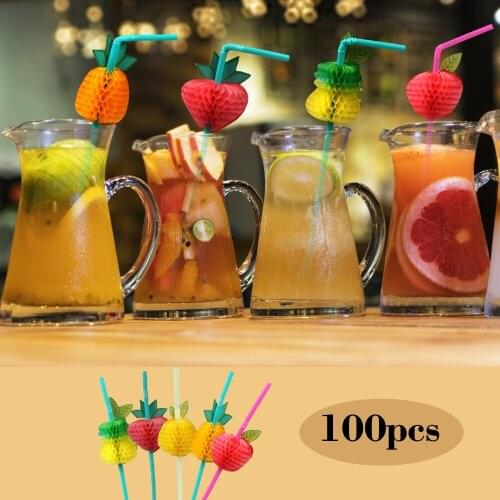 100pcs 3D Fruit Cocktail Fruit Flamingo Hive Red Lips Beard Drinking Straw Hawaiian Christmas Party Hen Stag Bar Pub Choose