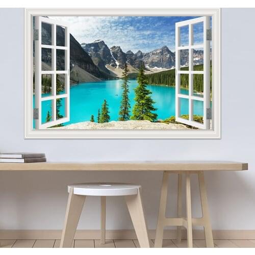 3D Wall Sticker Nature Mountain Lake Window Landscape Wallpaper Decals Removable New Stickers For Living Room Home Decor