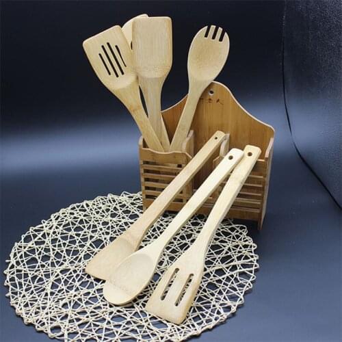 6PCS 1 Set Bamboo Utensil Kitchen Wooden Cooking Tools Spoon Spatula Mixing Healthy High Quality Easy Kitchen Cooking Tools L*3