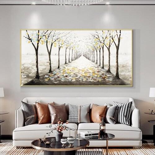 Abstract Trees With Yellow Leaves Modern Hand Painted Oil Painting On Canvas Wall Art Handmade Unframed Art For Home Decoration
