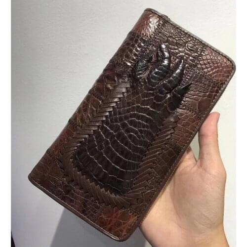 Authentic Alligator Paw Claw Long Wallet Genuine Crocodile Skin Leather Mens Card Holder Zipper Closure Male Large Clutch Purse