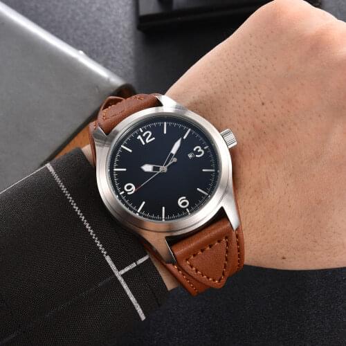 PARNIS Nologo Automatic Men Watch MINGZHU 2813 Movement Leather Band Date Window