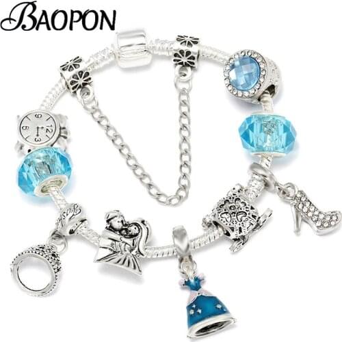 Cartoon Style Charm Bracelets With Princess Skirt Beads Friendship Bracelets Fit Original Brand Bracelets For Women Kids Gift