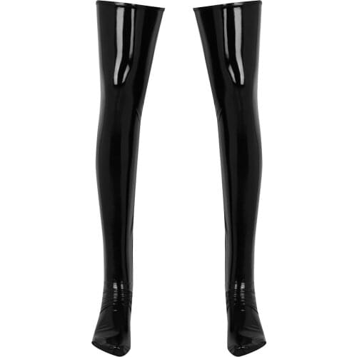 Alvivi Men Sexy Anti-skid Stockings Soft Elasticity Wetlook Patent Leather Thigh High Footed Socks Clubwear Costume Cosplay Sock