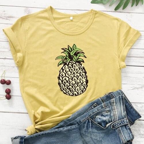 Colored Pineapple 100% Cotton T-shirt Funny Women Beach Tshirt Camiseta Cute Summer Short Sleeve Graphic Vacay Tees Tops