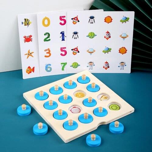 Montessori Memory Chess Gam Wooden Puzzle Board Early Toys For Baby Kids