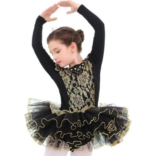 Long Sleeve. New Arrival Kids Girls Black Classic Ballet Tutu Skirt Dress perform Ballet Dancewear Dresses Dance Tutu Dress