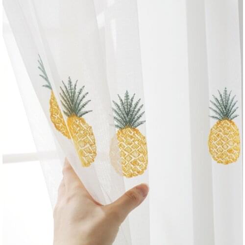 Fruit Embroidered Tulle Curtain For Living Room Yellow Pineapple Delicate Translucent Fabric Bay Window Treatment Rideau wp430c