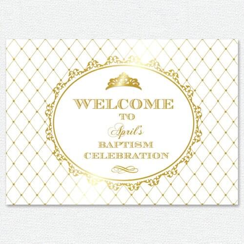 Custom white and gold princess crown baby shower 1st birthday background High quality Computer print party photo backdrop