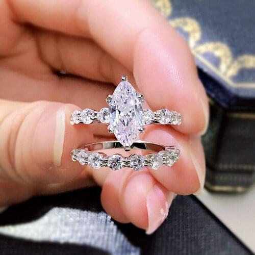 925 Sterling Silver Marquise Cut High Carbon Diamond Gemstone Wedding Engagement Romantic Ring For Women Fine Jewelry