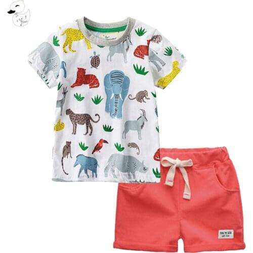BINIDUCKLING Toddler Kids Clothes Sets Animal Printed T-shirts Shorts Summer Cotton Boy Outfits Childrens Clothing Set