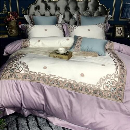 2018 Egyptian Cotton soft bed linen set Embroidery Bedding sets king queen size Bed set bed sheet set duvet cover Pillow sham