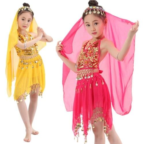 2017 Girls Belly Dance Costume 2pcs(Top+Skirt) Bellydance Skirt Dancing Belly Dance Children Set Flamenco Skirt Tops