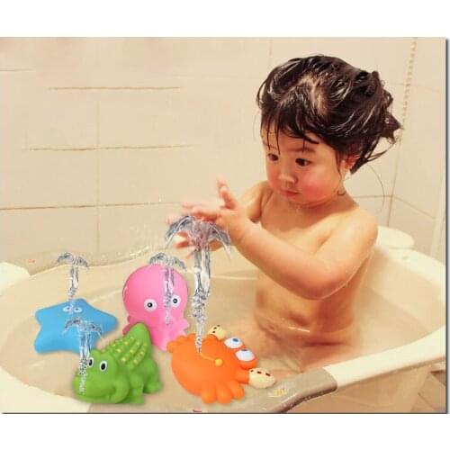 Hot 4 pcs/bag plastic bath toys pull water swim doll children soft water toys Octopus marine animals educational gifts for kids