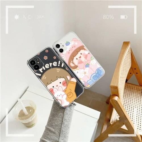 Cute painting cartoon Phone Case For iphone 12 11 mini x xs xr pro max 8 7 6s 6 5 5s 5c se plus Transparent soft