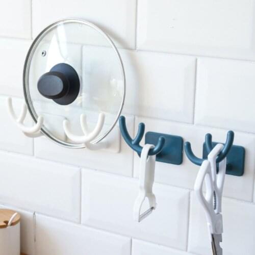 Multifunctional Pot Cover Rack Cutting Board Plate Pot Lid Shelf Wall Mounted Punch-free Antler Shape Hook Kitchen Organizer